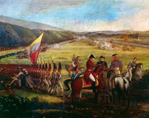 Truppen von General Narino, ein Begleiter von Bolivar, während der Schlacht von Calibio von José María Espinosa Prieto