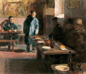 Das Mahl hat Suppe. Gemälde von Jose Benlliure Ortiz (1884-1916). Öl auf Leinwand. Museum der Schönen Künste Saint Pius V, Valencia. von Jose Benlliure Ortiz