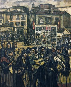 GUTIERREZ SOLANA, Jose (1886-1945). El cartel del crimen (Der blinde Musiker). ca. 1920. Private Sammlung von Jose Gutierrez Solana