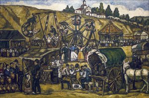 GUTIERREZ SOLANA, Jose (1886-1945). Fest auf der Wiese von San Isidro in Madrid. 1933. Öl auf Leinwand. Private Sammlung