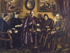 GUTIERREZ SOLANA, Jose (1886-1945). Der Besuch des Bischofs. 1926. (161 x 211 cm). Öl auf Leinwand. SPANIEN. MADRID (AUTONOME GEMEINSCHAFT). Madrid. Reina Sofia Kunstzentrum Nationalmuseum