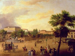 Ansicht des Cibeles-Brunnens und des Buenavista-Palastes in Madrid