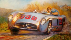 Bei der Mille Miglia, Juan Manuel Fangio, Mercedes Benz 300 SL von Jose Maria Villafuerte