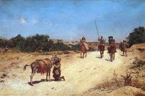 Das Treffen von Sancho Panza und seinem Esel Rucio, Illustration von Don Quijote, um 1878