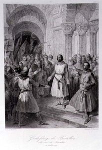 Gottfried von Bouillon (ca. 1060-1100) zum König von Jerusalem gewählt, graviert von Leopold Massard (1812-89)