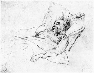Ludwig van Beethoven (1770-1827) auf seinem Sterbebett, 28. März 1827