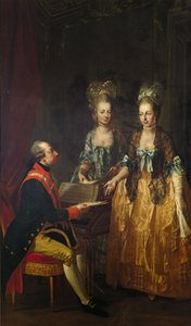 Porträt von Kaiser Joseph II. am Spinett mit seinen Schwestern Maria Elisabeth und Maria Anna