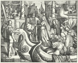 Der Heilige Römische Kaiser Friedrich II. begrüßt seine Braut Isabella von England von Josef Mathias (after) Trenkwald