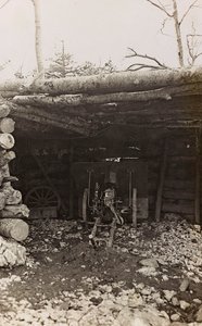 Album "Meine weltkriegs - Erinnerungen Südwestfront (Kärnten, Italien, Südtirol) 31/03/1915-12/11/1918 - Josef Zohles Wien": Baracke mit Kanone