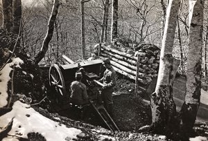 Album "Meine weltkriegs - Erinnerungen Südwestfront (Kärnten, Italien, Südtirol) 31/03/1915-12/11/1918 - Josef Zohles Wien": Soldaten mit Kanone
