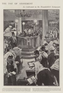 Feier des jüdischen Versöhnungstages in der Houndsditch-Synagoge, London (Lithografie)