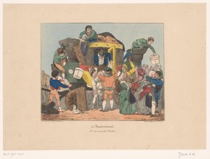 Passagiere steigen nach der Rückreise aus einem Omnibus von Joseph Ambroise Jobard
