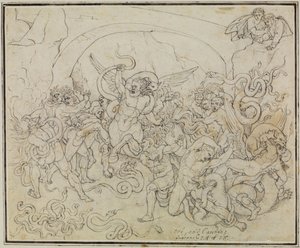 Die Strafe der Diebe im Tal der Schlangen und Drachen (Dante Inferno, Canto 25, V 17) von Joseph Anton Koch