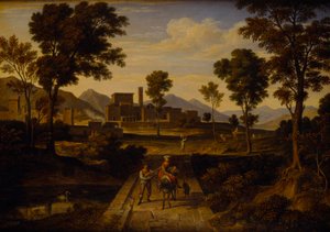 Landschaft bei Terni mit einer Brücke über den Fluss von Joseph Anton Koch