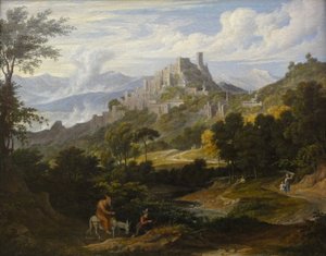 Landschaft bei Olevano mit reitendem Mönch von Joseph Anton Koch