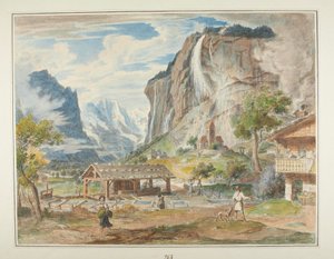 Die Staubbach-Wasserfälle und der Berg Die Jungfrau im Lauterbrunnental in der Schweiz von Joseph Anton Koch