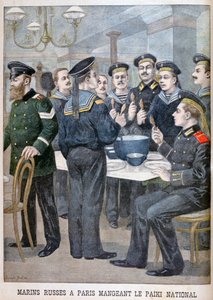 Russische Marinesoldaten essen Paiki in Paris, 1900