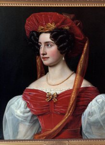 Porträt einer Frau mit rotem Hut. Gemälde von Joseph Karl Stieler (1781-1858) 19. Jahrhundert. München, Schloss Nymphenburg