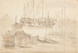 Segelschiff im Dock, Bug vorwärts: Quadratisch zum Nachzeichnen von Joseph Cartwright