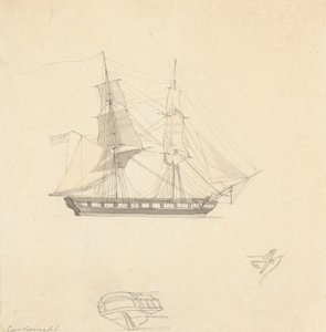 Einzelner Brigg; Skizzen von separatem Heck und Ruder von Joseph Cartwright