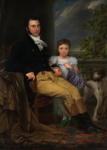 Porträt eines prominenten Gentlemans mit seiner Tochter und einem Jagdhund von Joseph Denis Odevaere