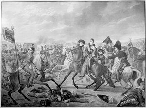 HRH Wilhelm Prinz von Oranien verwundet im Moment des Sieges in der denkwürdigen Schlacht von Waterloo, 1815, veröffentlicht 1816 von Joseph Denis after Odevaere