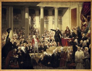 Französische Revolution: Honore Gabriel Riqueti, Graf von Mirabeau (1749-1791) vor Monsieur de Henri Evrard, Marquis von Dreux Breze (1762-1829) bei der Versammlung der Deputierten, 23. Juni