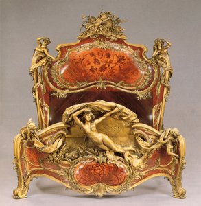 Ein Louis XV Stil Ormolu-montiertes Tulpenholz, Königsholz und Marketerie Grand Lit de Reposes