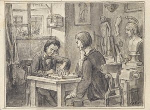 Die Schachspieler im Bildhauer-Atelier
