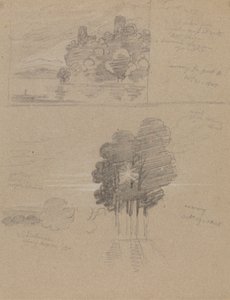 Zwei Skizzen einer Burg und von Bäumen; Morgen und Abend von Joseph Farington