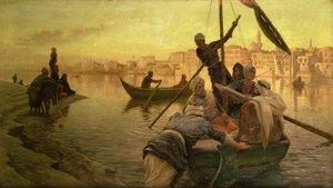 In Kairo: Die Fähre von der Insel Gazirie auf dem Nil oder Boulach, der Hafen von Kairo