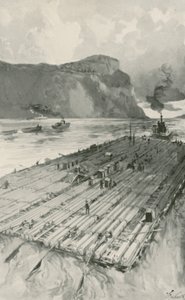 Ein Holzfloß wird den St. Lawrence hinuntergeschleppt von Joseph Finnemore