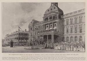 Der Dankgottesdienst auf dem Platz in Pretoria, 8. Juni, Lord Kitchener ruft zu drei Hurrahs für den König auf