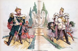 Alexander III, beschriftet "Russland", schaut auf Wilhelm II, beschriftet "Deutschland"