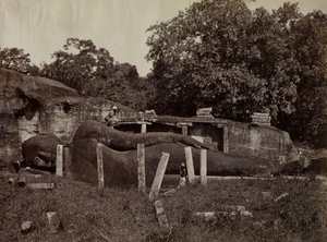 Das Paranirvana von Buddha, Gal Vihara, Polonnaruwa, Ceylon, 1870-1871 von Joseph Lawton