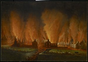 Das Feuer im Saint-Jean-Viertel, Blick nach Westen von Joseph Légaré