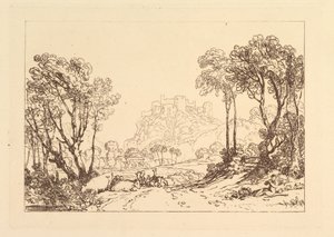 Das Schloss über den Wiesen Liber Studiorum, Teil II, Platte 8, 1808 von Joseph Mallord William Turner
