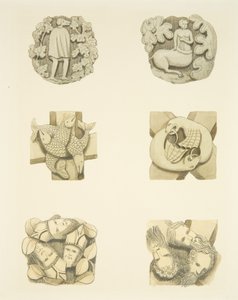 Sechs Gewölbesteine in der Decke beim Betreten der Nordtür der Kathedrale von Bristol