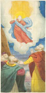 Buntglasfenster am Ostende des Nordschiffs der Kathedrale von Bristol, das die Himmelfahrt zeigt von Joseph Manning