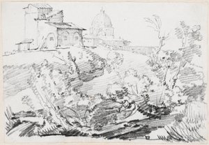 Ein Gebäude auf einem Hügel mit der Peterskirche in der Ferne von Joseph Marie Vien