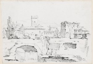 Eine italienische Stadt mit einer Steinbrücke und einem Wasserfall von Joseph Marie Vien