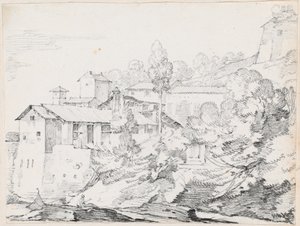 Italienische Gebäude auf einem Hügel von Joseph Marie Vien