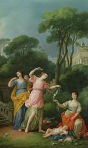 Junge griechische Mädchen schmücken einen schlafenden Amor mit Blumen, 1773