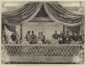 Die Staatsaufführung an der Royal Italian Opera, die königliche Loge von Joseph Nash