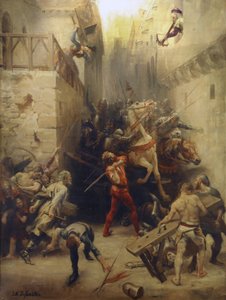 Die Eroberung von Béziers im Jahr 1209: Die Einwohner von Béziers versuchen, den Einmarsch der Soldaten der französischen Armee in die Stadt zu verhindern von Joseph Noel Sylvestre