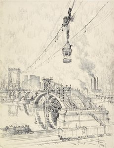 Bau der Brücke, Minneapolis, 1915 von Joseph Pennell