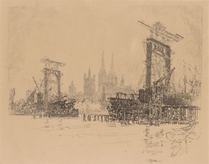 Bau der Brücke in Köln von Joseph Pennell