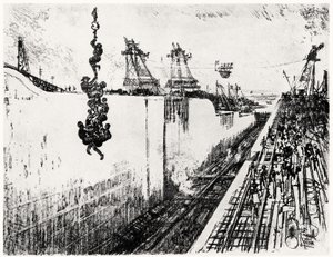 Mittagessen in Gatun, Platte III aus Der Panamakanal von Joseph Pennell, 1912