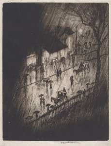 Regnerische Nacht, Charing Cross Geschäfte von Joseph Pennell