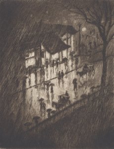 Regnerische Nacht, Charing Cross Shops, 1903 von Joseph Pennell